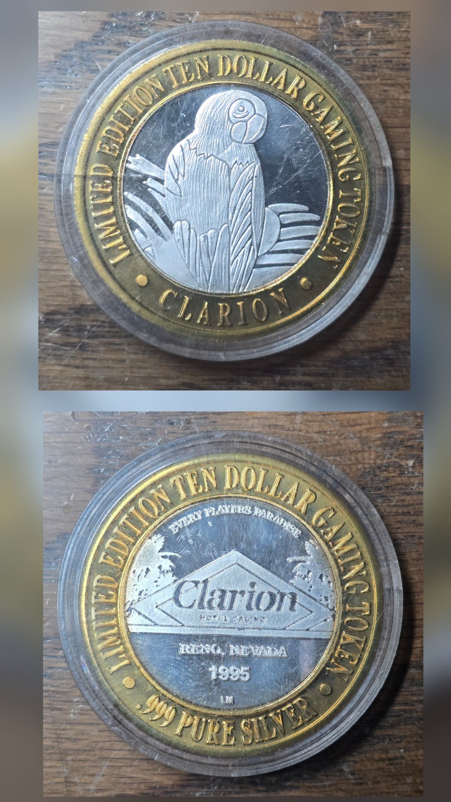 Clarion Reno Parrot $10 Silver Strike Gaming Token .999 Fine Silver ~0.60 oz