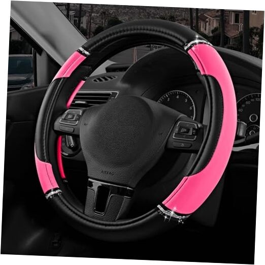  Leather Steering Wheel Cover - Made with PVC Leather - Anti-Slip, Hot Pink