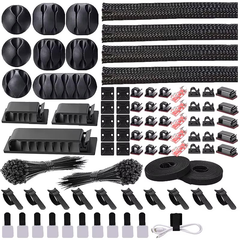 282/352/367 Pcs Cable Organizer Management Kit Cable Ties Sleeve Split Adhesive 