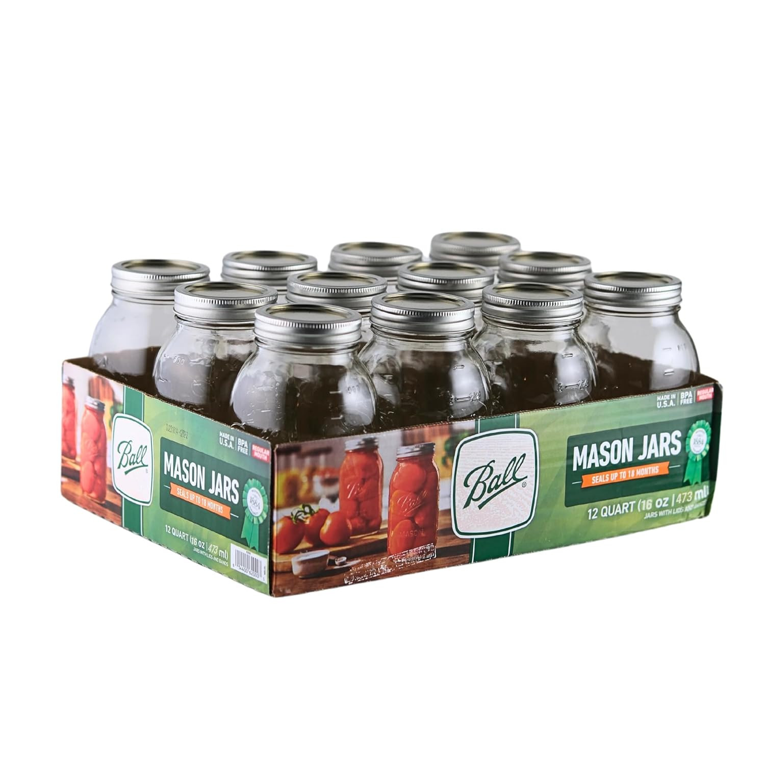 - 16Oz Regular Mouth Jars with Lids & Bands 12 Pack Jars, Large Glass Mason Jar 