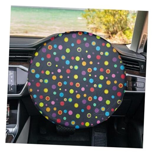 Car Steering Wheel Cover Sun Shade, 18 Inch Anti-Heat Sunshade Colorful Dot
