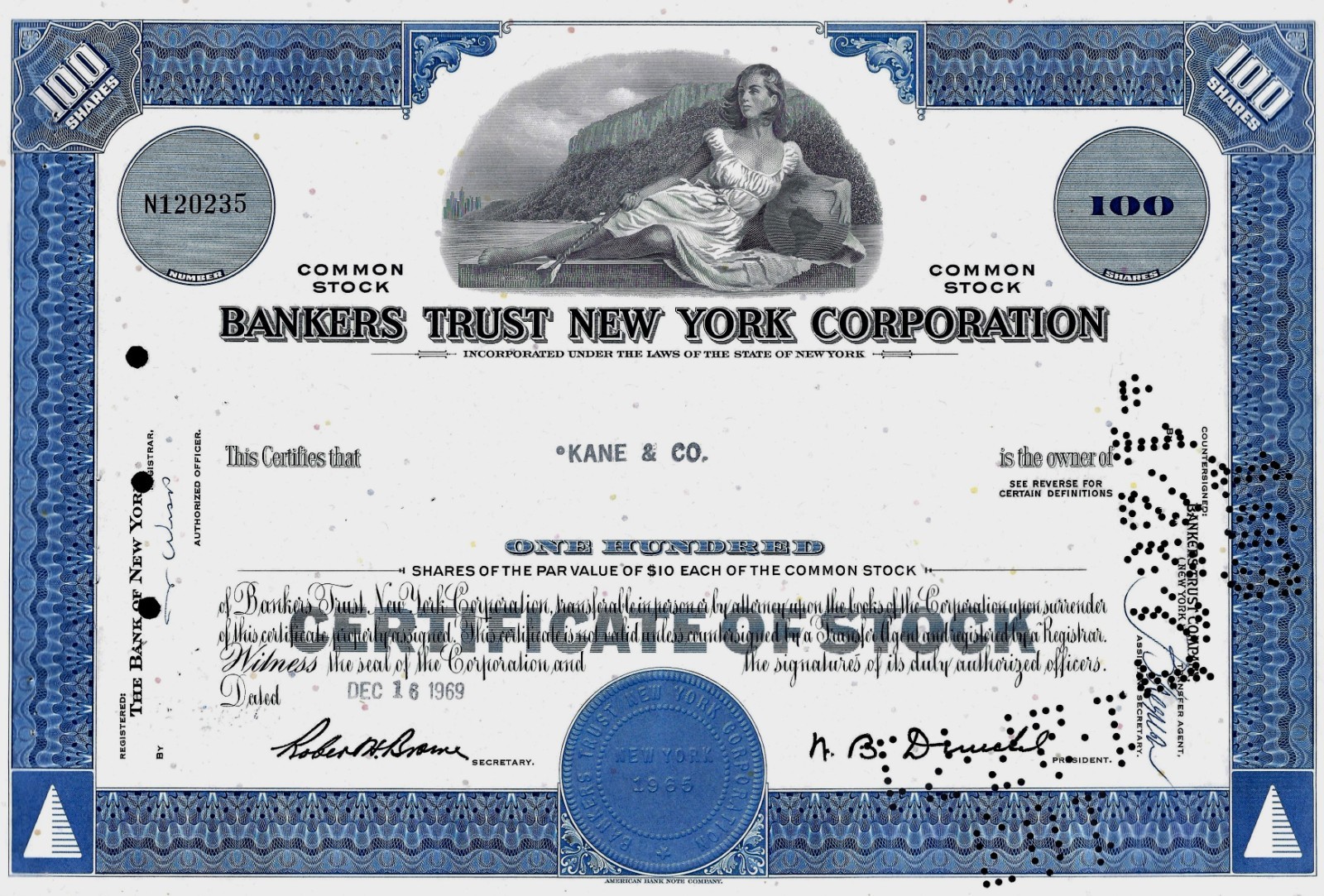 Bankers Trust New York Corporation, 1969 (100 Shares)