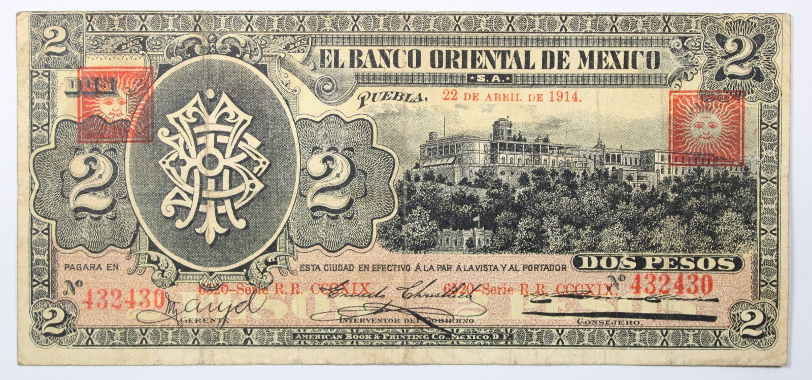 1914 Mexico - El Banco Oriental de Mexico 2 Pesos Banknote, P-S389 #0511