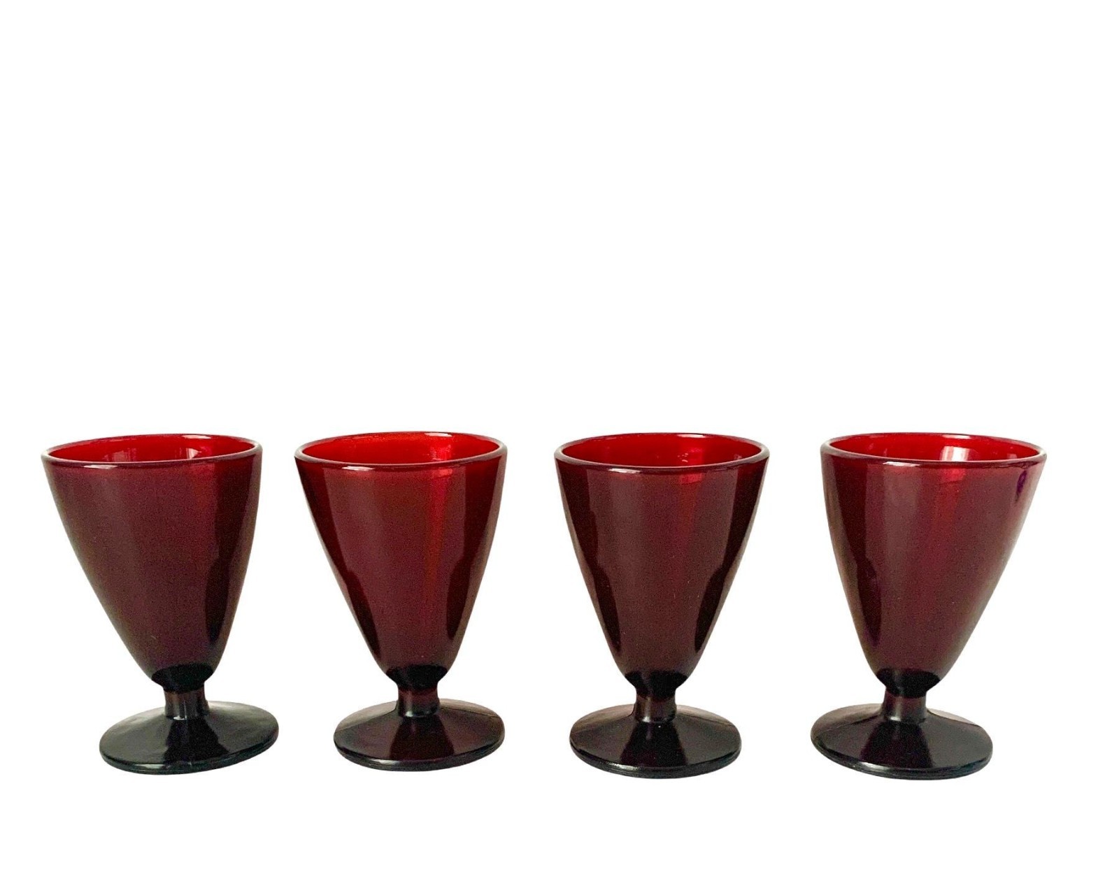 4 Vintage Royal Ruby Footed Juice  Wine Glasses Anchor Hocking Red Tumblers 1940