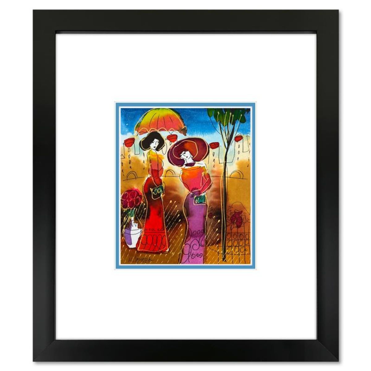 Moshe Leider, Framed Original Mixed Media Watercolor Painting, Hand Signed with