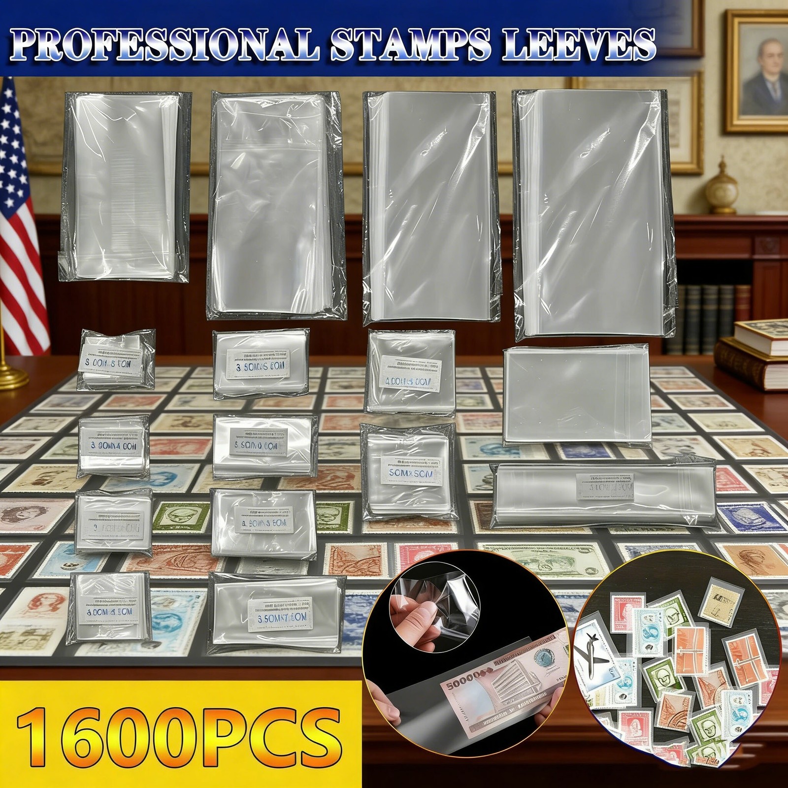 16-Pack Clear Stamp Storage Bags | 100Pcs/Bag for Stamp Collectors & Dealers
