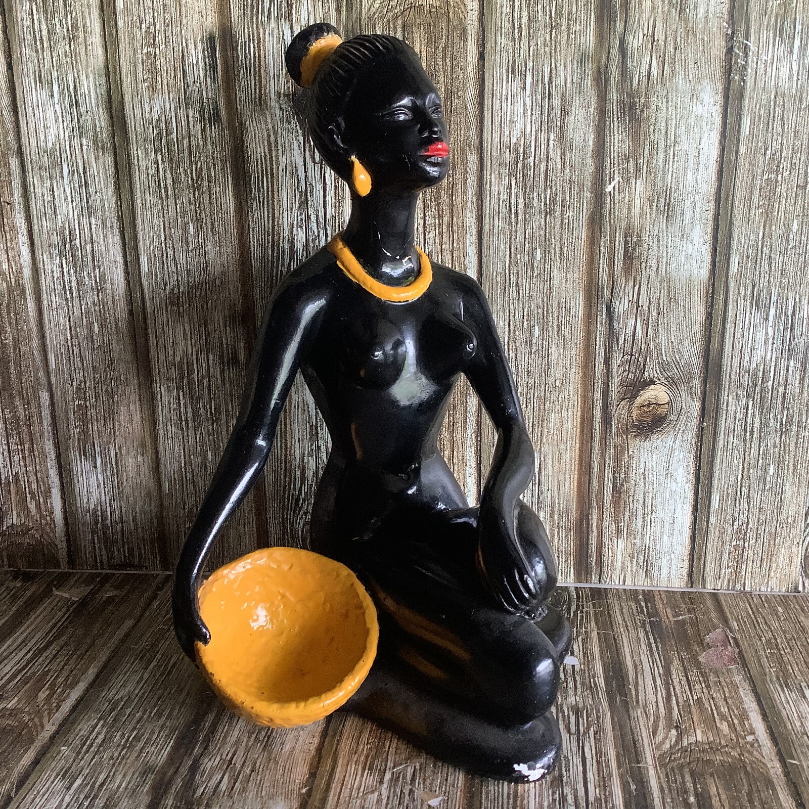 African Woman with Jug Made In Italy - Vintage Mid Century Ceramic Figurine