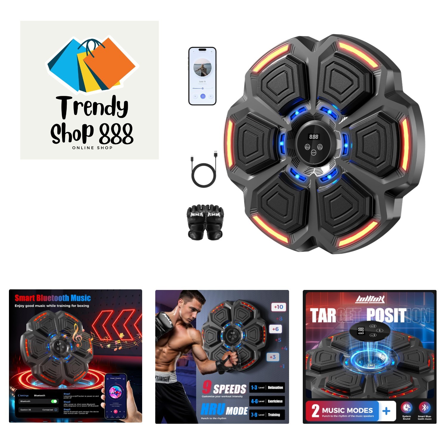 Music Boxing Machine for Adults,Bluetooth Smart Boxing Training Machine,Wall ...