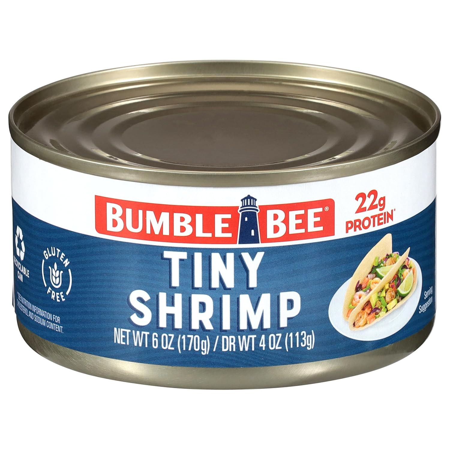 Tiny Canned Shrimp, 6 Oz Can - Shrimp in Water, Cooked, Peeled, Deveined - 22G P