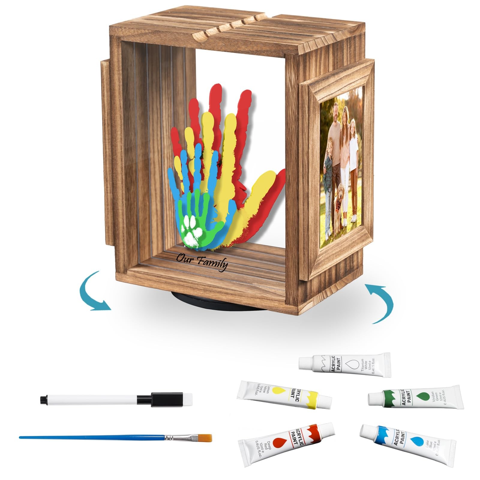 360 Rotating Family Handprint Kit, DIY Craft Keepsake Wooden Frame, Baby Foot...
