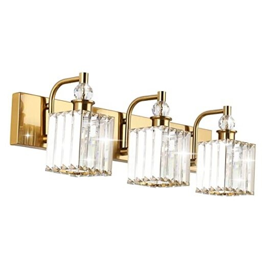  Crystal Bathroom Vanity Lights 3-Lights 24'' Modern 24 inch Square-Brass