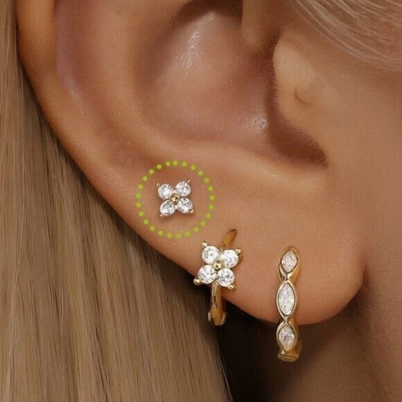 Pretty Zircon Screw Back Stud Single Gold Flat Back Earring Tragus Cartilage