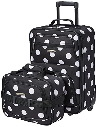  Fashion Softside Upright Luggage Set,Expandable, 2-Piece Set (14/19) Black Dot