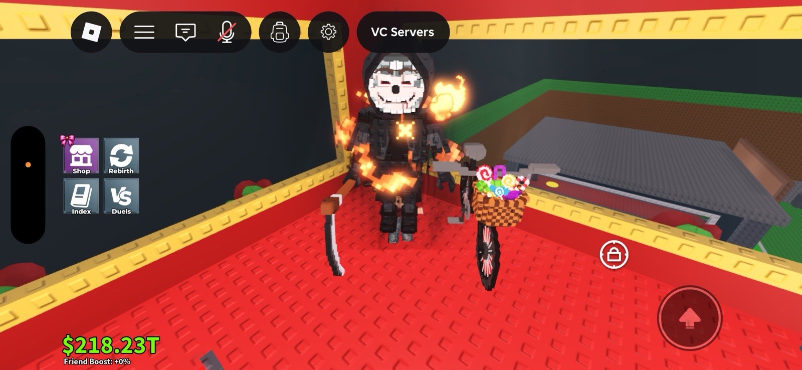 Roblox Skeleton Avatar with Flaming Sword and Candy Basket In-Game Asset