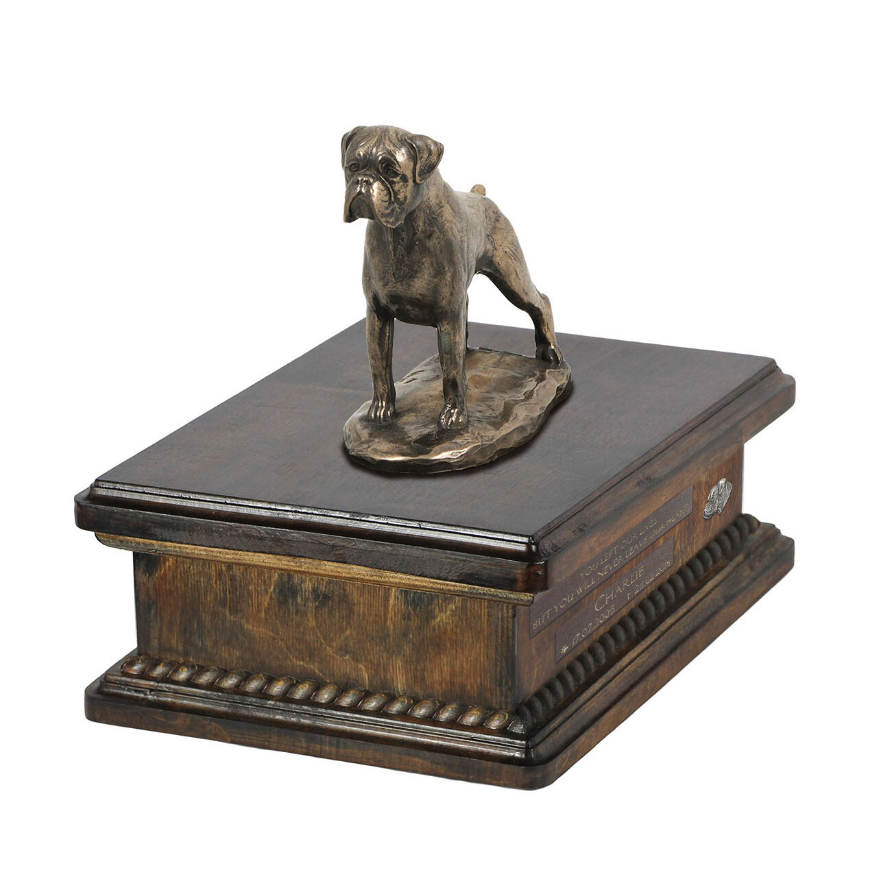 Boxer Holzurne with A Portrait Art-Dog