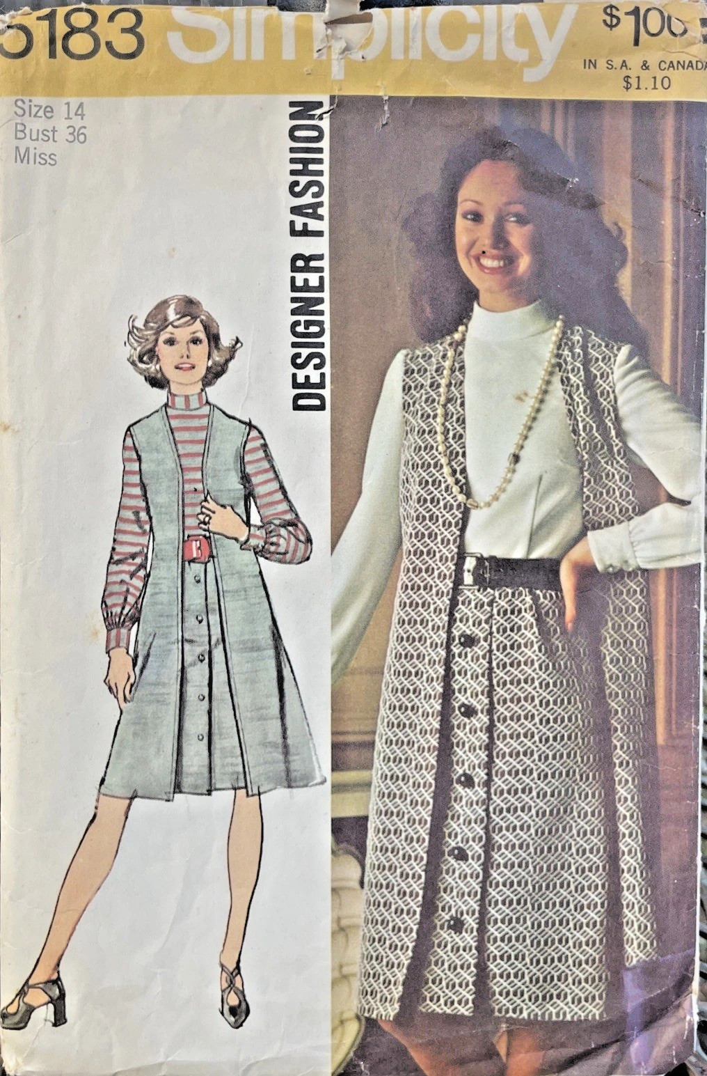 Sewing Pattern #5183 Vintage One Piece Dress and Vest Size 14 Pre-Cut