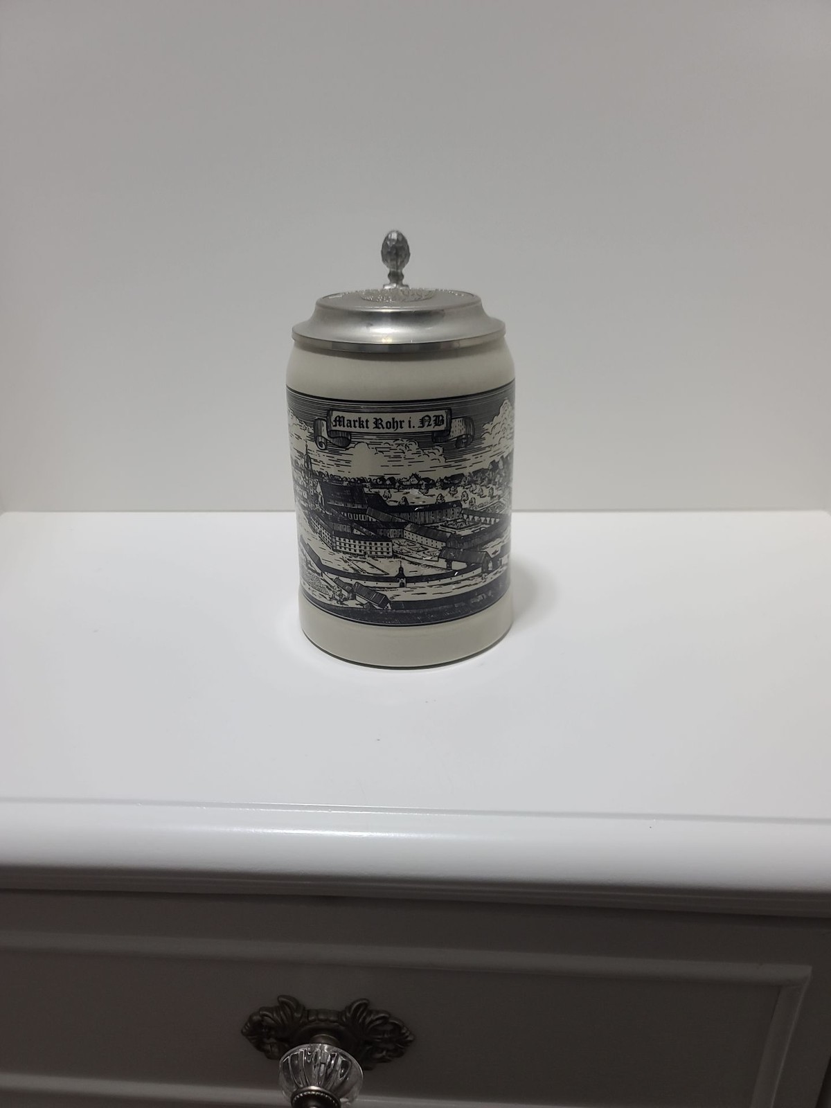 Vintage German Beer Stein Markt Rohr i. NB Pewter Lid Stoneware