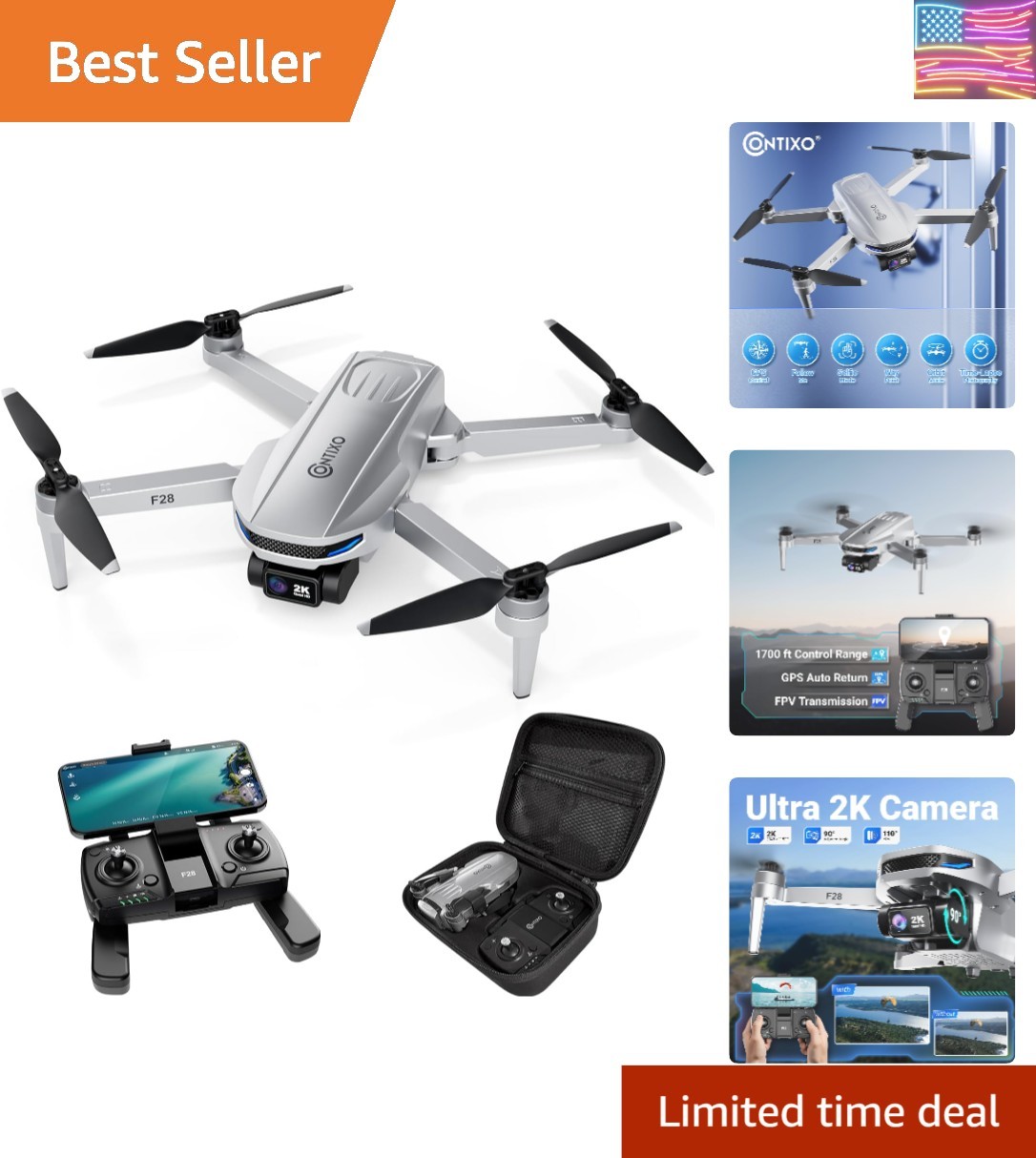 F28A GPS Drone for Adults Foldable, 2K Camera, Brushless Motors, 26 Min Fligh...