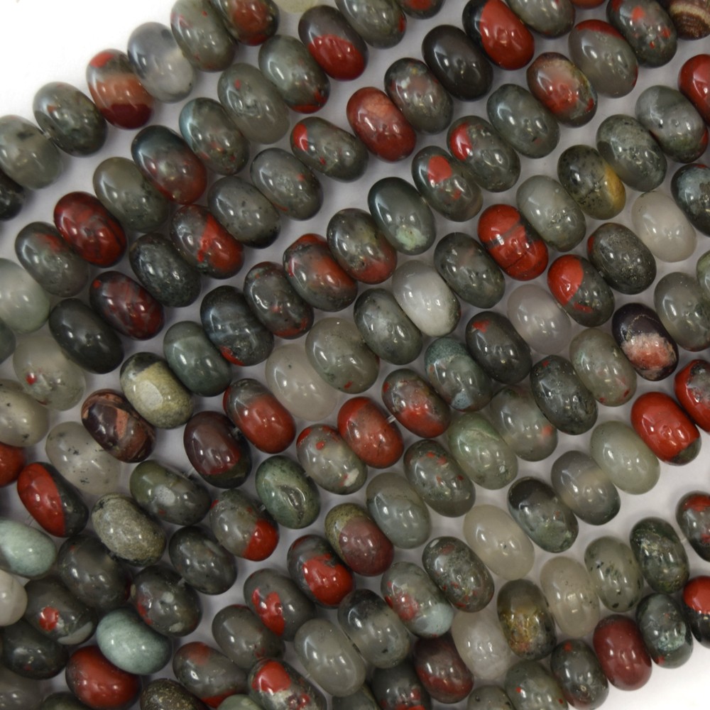 Natural African Blood Agate Rondelle Button Beads 15" Strand 2x4mm 4x6mm 5x8mm