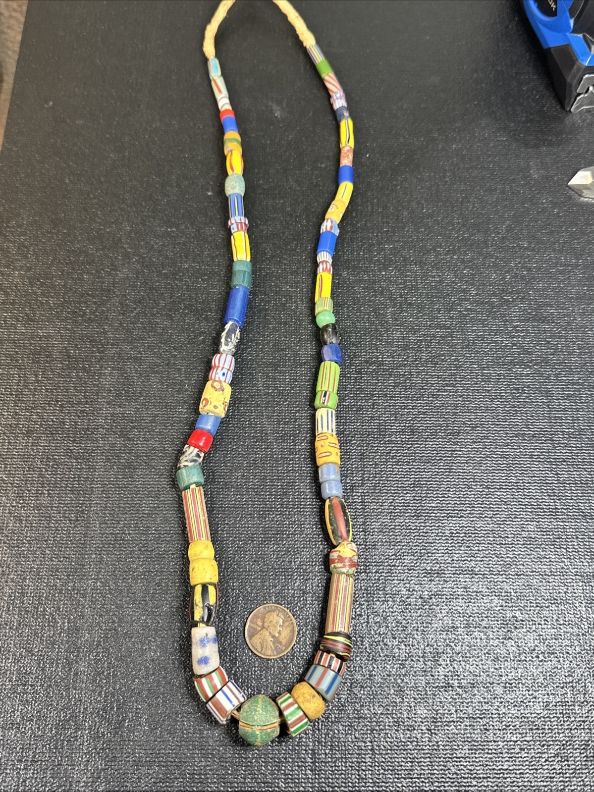 Antique African Trade Bead Necklace 24” Venetian Chevrons Green Cross Mix #1