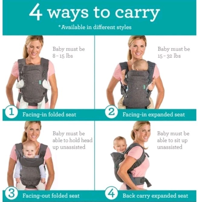 Infantino Flip 4 In 1 Convertible Baby Carrier for 8-32 Lbs 4-Position - Black