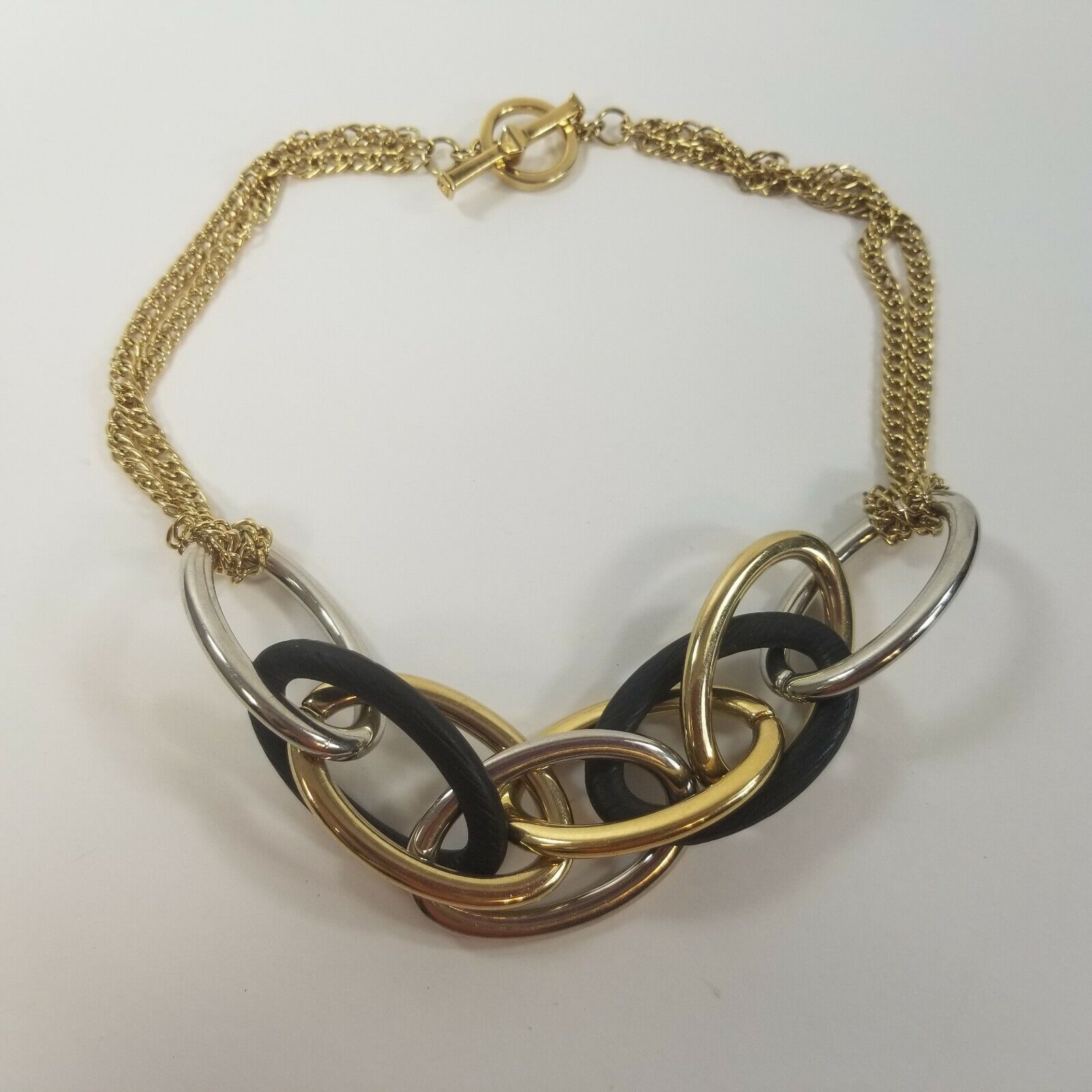 Silver Tone Gold Tone Black Round Circle Ring Statement Necklace