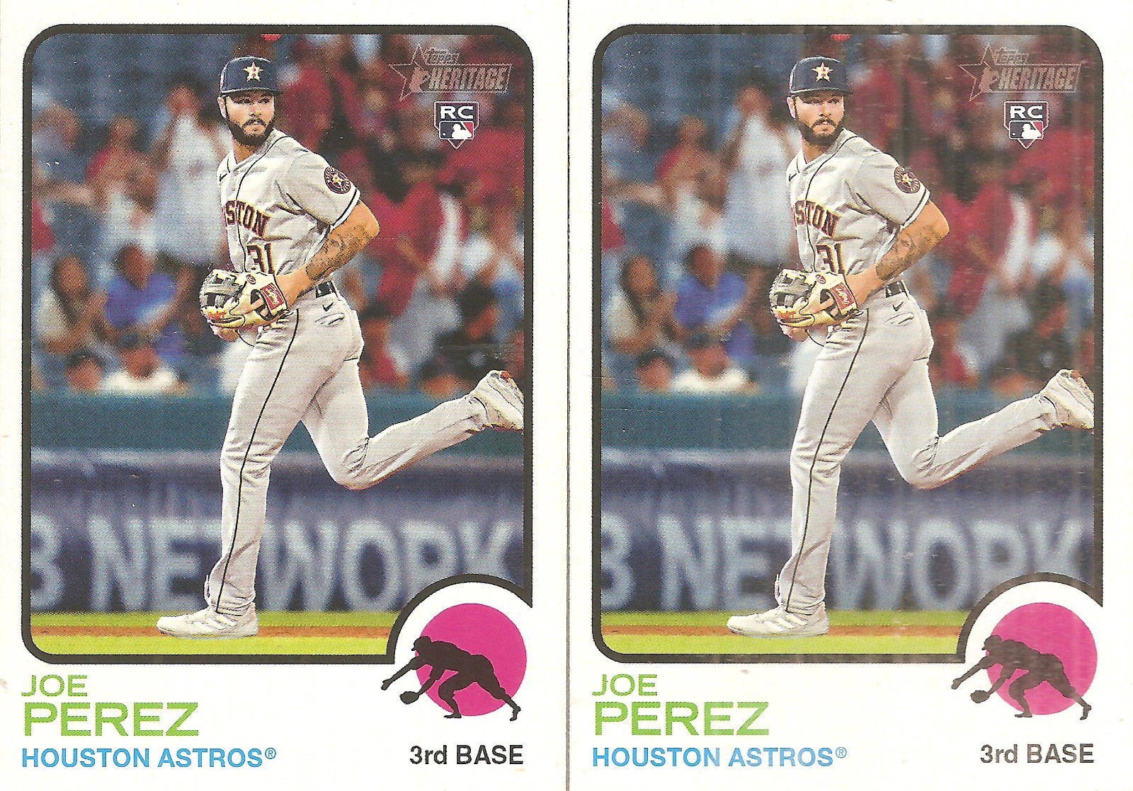2 CARD 2022 TOPPS HERITAGE JOE PEREZ ROOKIE BASEBALL CARD LOT