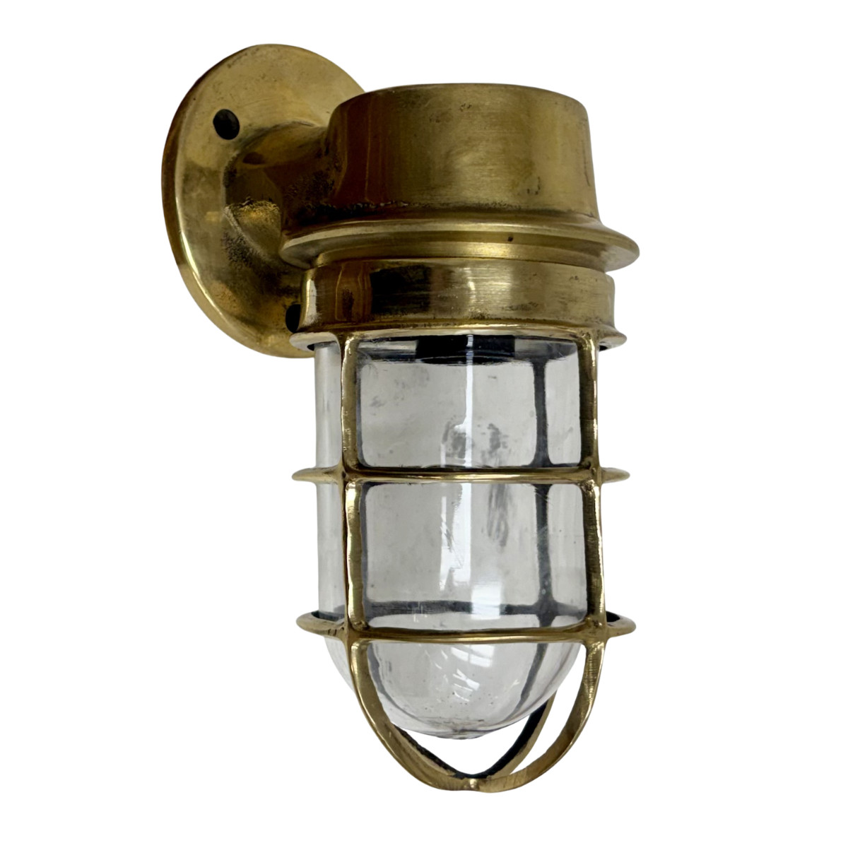 Vintage Brass Caged Wall Light Nautical Marine Bulkhead Fixture Ship Salvage