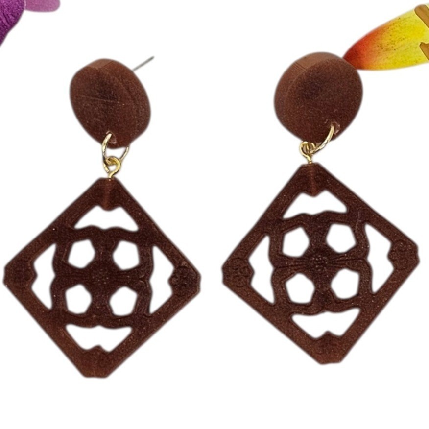 Handmade Brown Breezeway Tile Dangle Earrings Mid Century Tiki Retro