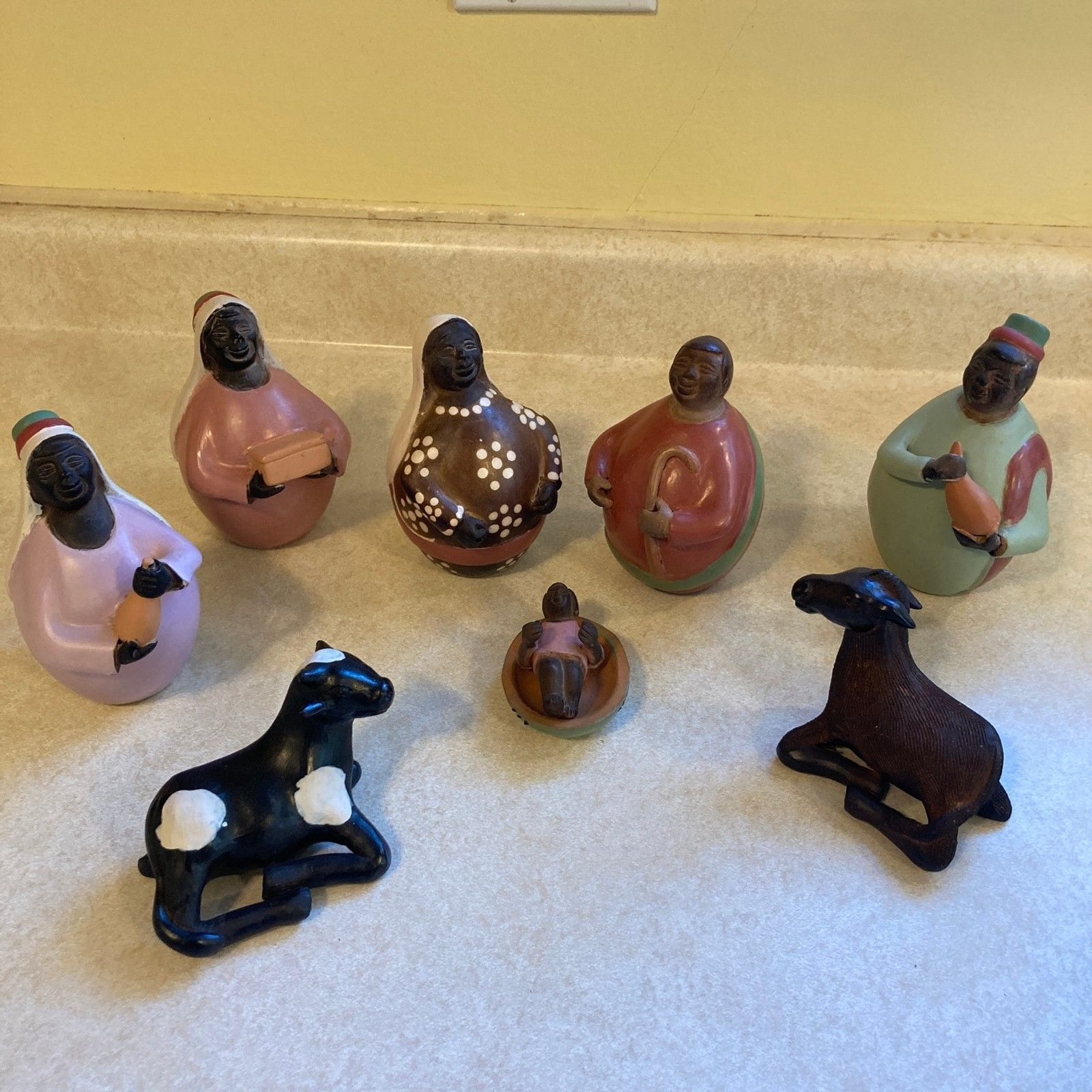 Chulucanas Nativity Pottery Folk Art VTG 9 Piece Painted Made in Peru Christmas