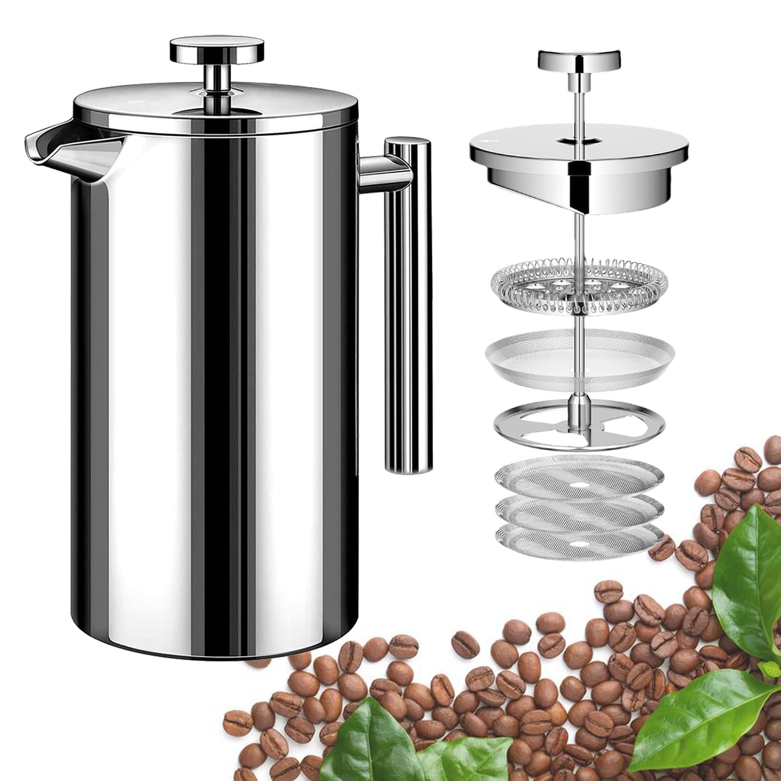 Small French Press Coffee Maker 1 Cup - 12oz/350ml 12oz | 1 to 2 Cups, Silver 
