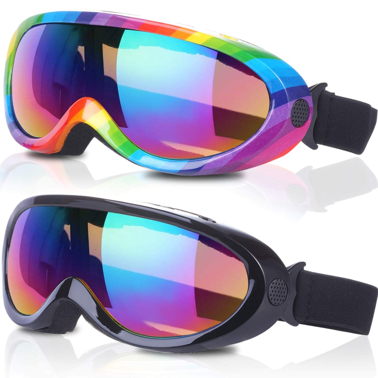 Rngeo Ski Goggles, Pack of Kids/Junior, Black Multicolor/Rainbow Multicolor 