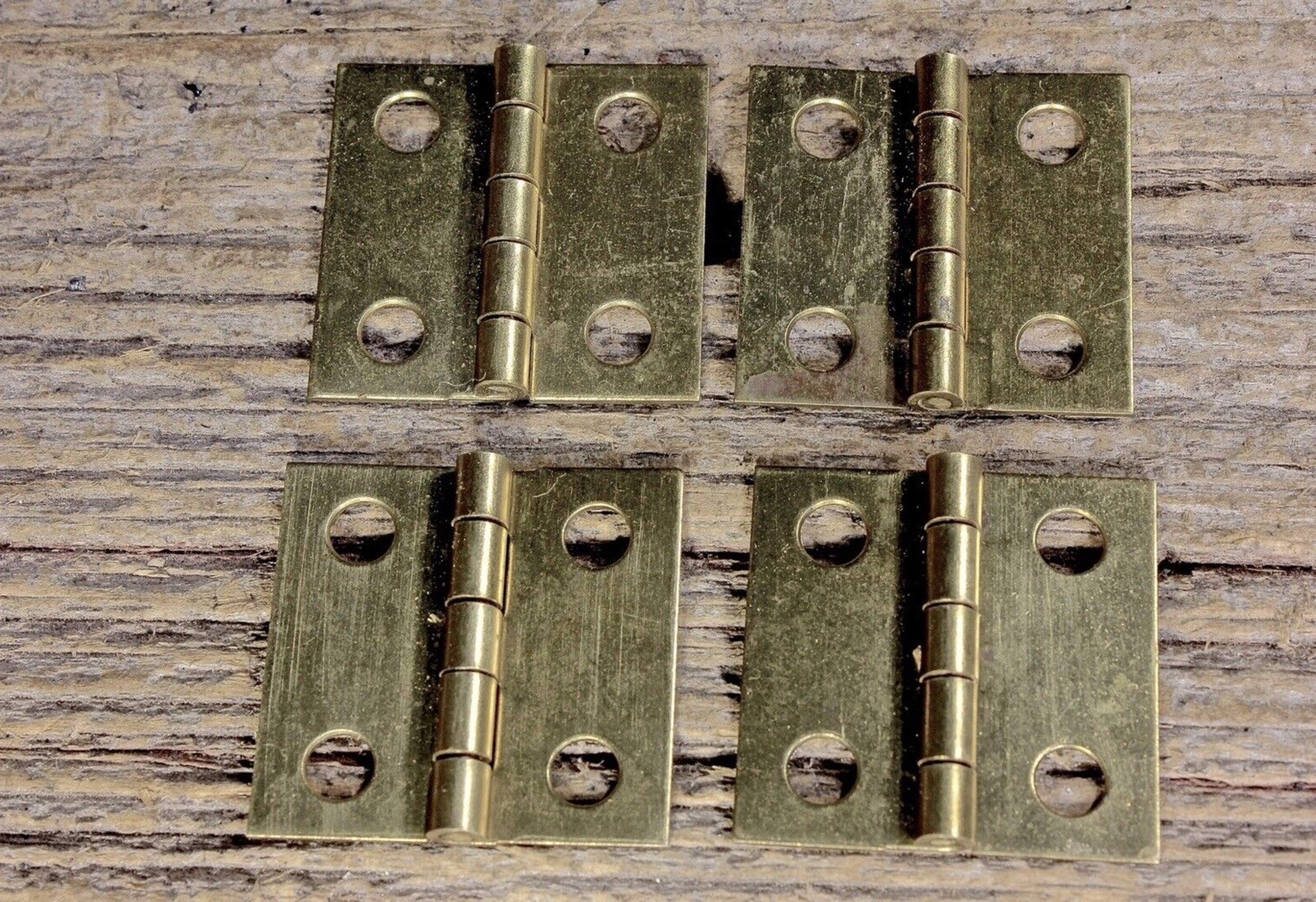 4 Old Door Hinges Solid Brass 1 X 1" Jewelry Small Box Vintage Light Duty