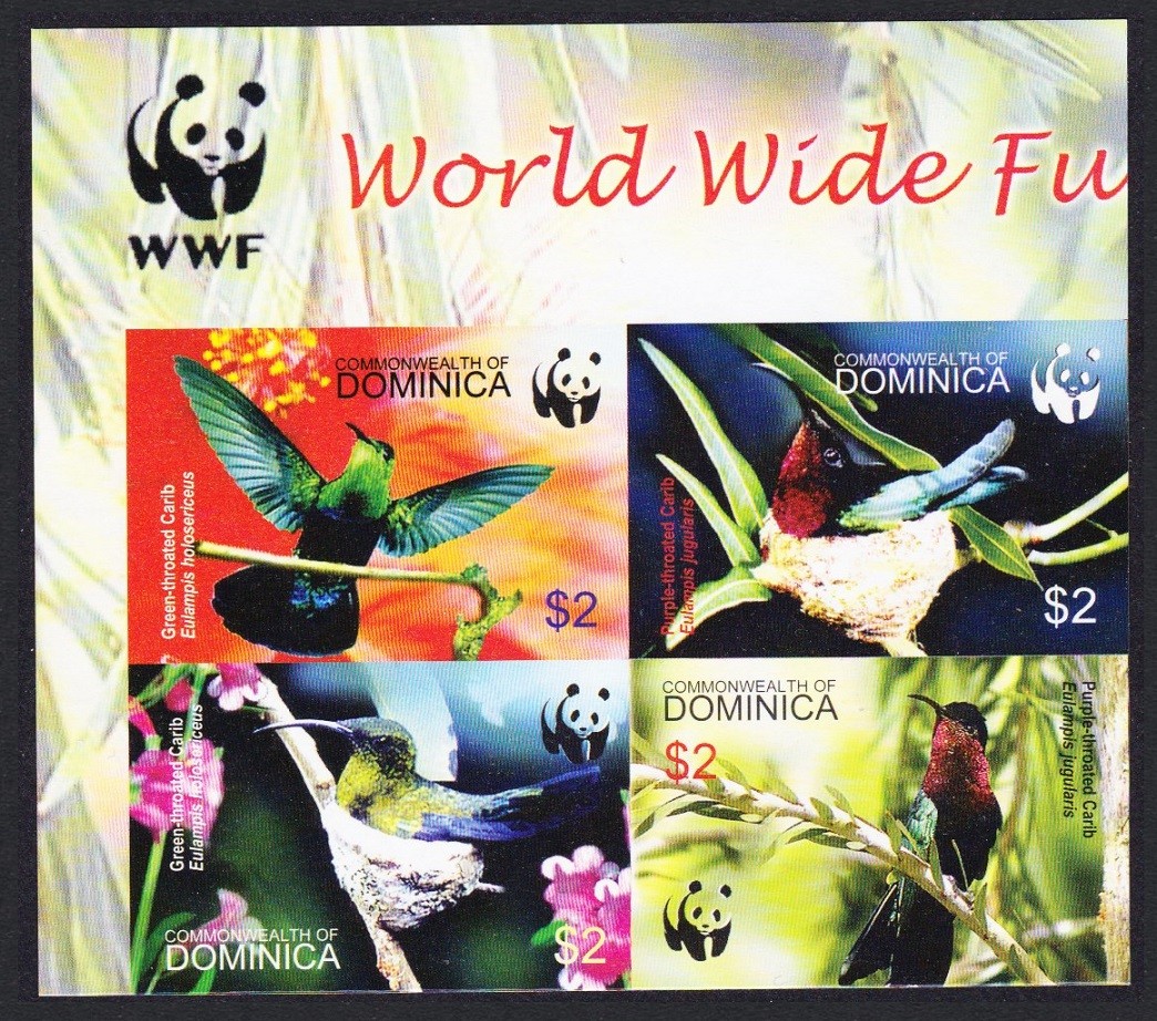 Dominica Birds WWF Caribs Imperf Block of 4 WWF Logo 2005 MNH SG#3412-3415