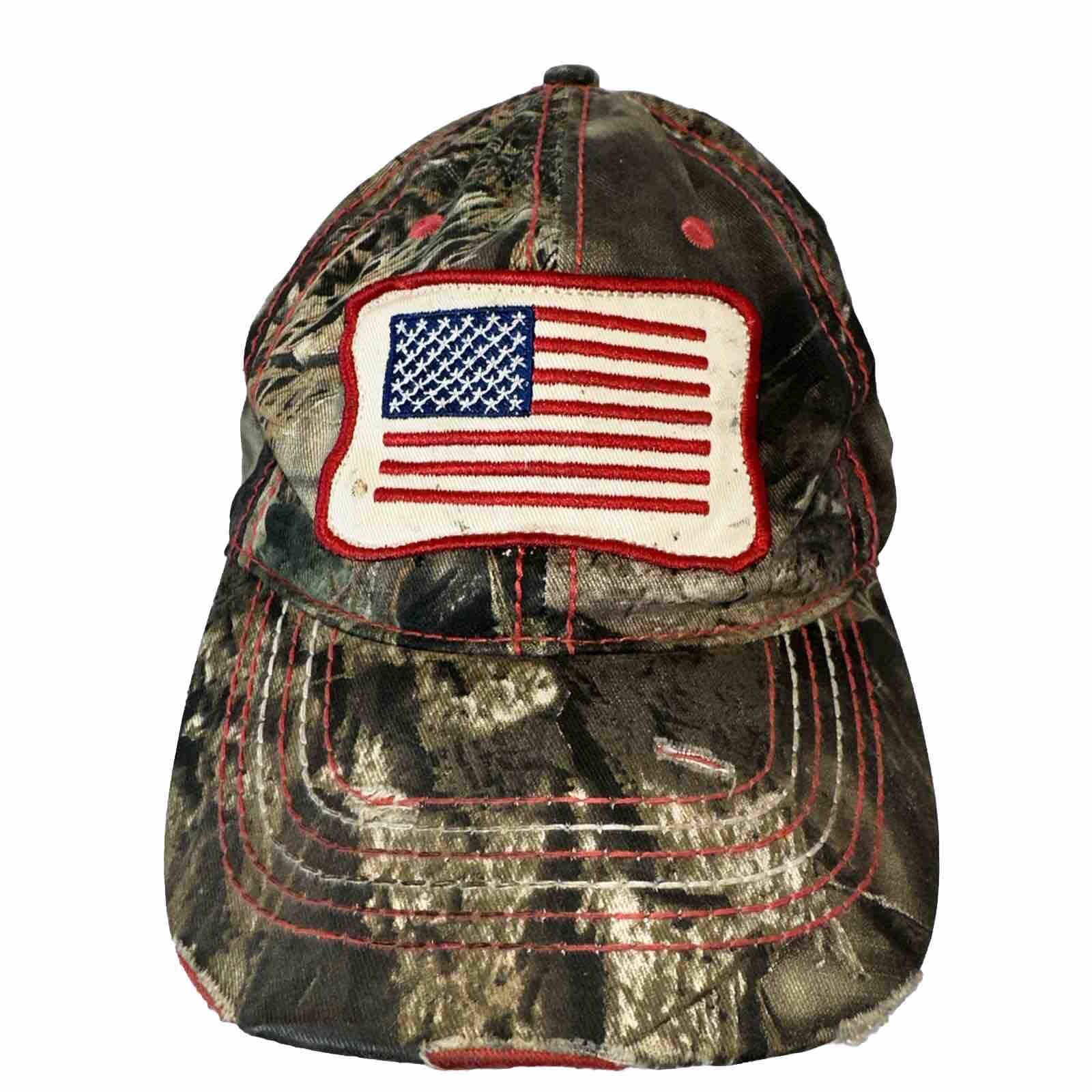 Camouflage Distressed Greens Red White Hat Cap White American Flag Patch