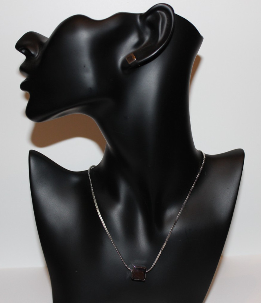 Vintage Monet 925 Sterling Silver Rope Chain Cube Necklace Set NOS