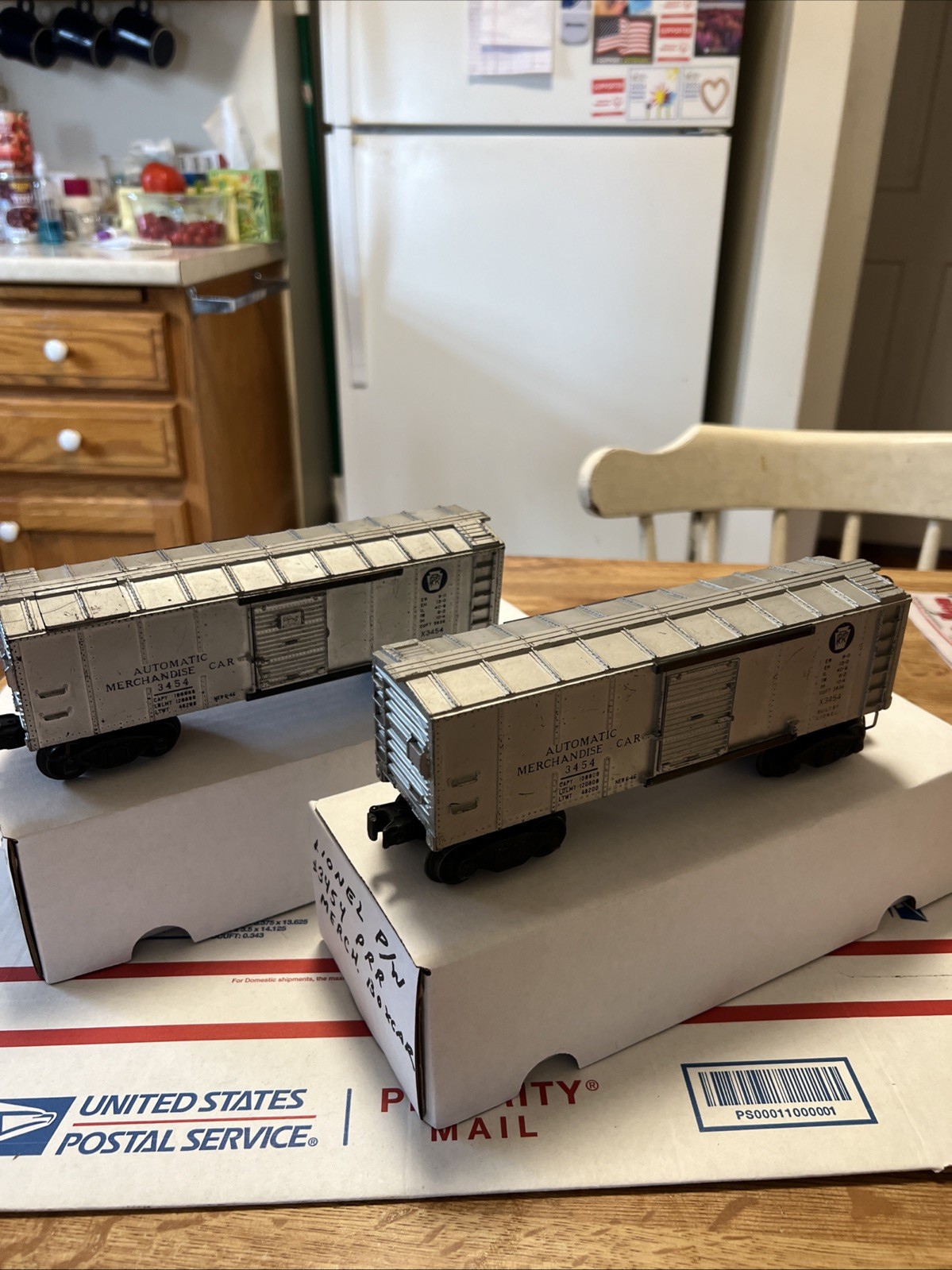 Lionel Postwar  O Gauge #  3454 PRR Automatic Merchandise Car Boxcar Set Of 2