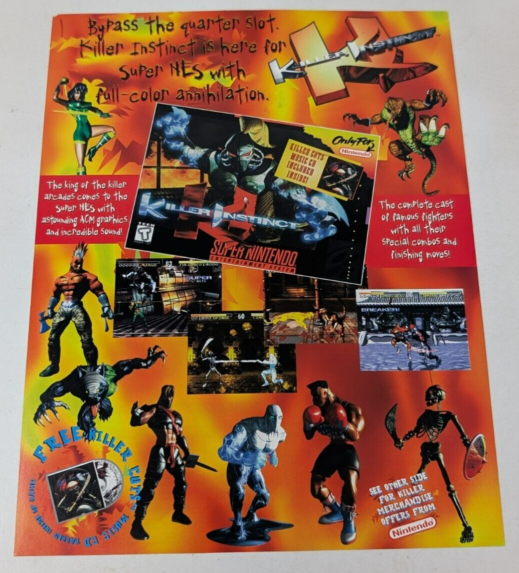 Super Nintendo NES Killer Instinct Display Flyer Form Promo Promotional VTG 90s