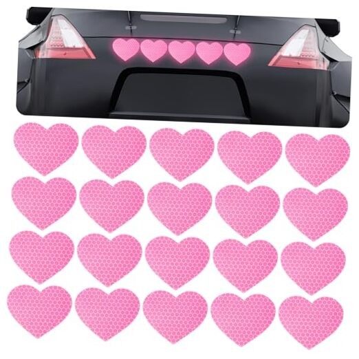 20PCS Heart Car Reflective Stickers,  Cute Car Decal Pink Bumper Stickers for 