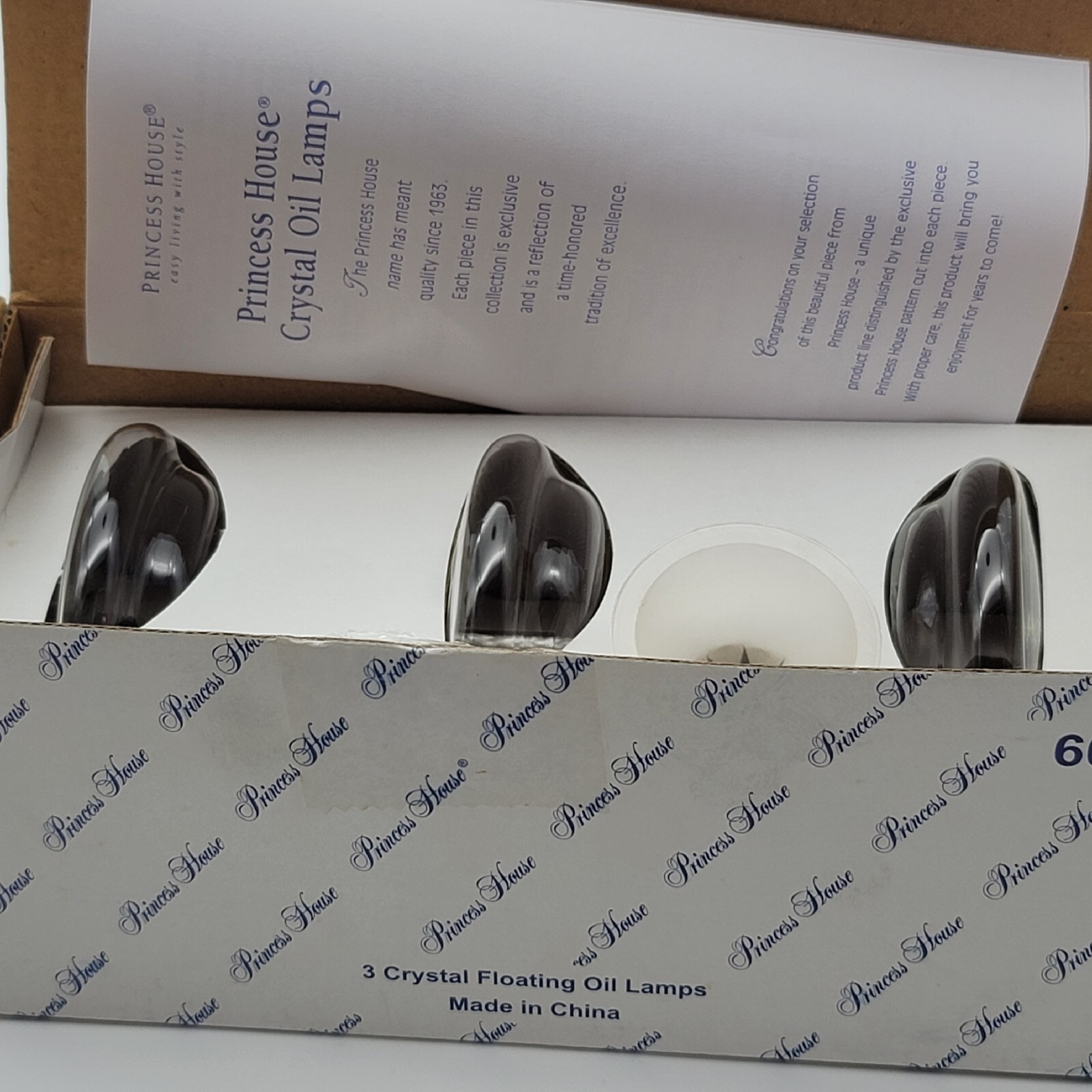 Princess House Crystal 3 Floating Oil Lamps Candle Decor