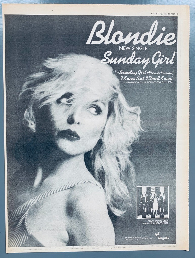BLONDIE 1979 vintage POSTER ADVERT SUNDAY GIRL Debbie Harry PARALLEL LINES