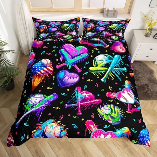  Kids Baseball Cream Bedding Set Queen Queen (No Comforter) Pink Blue Purple