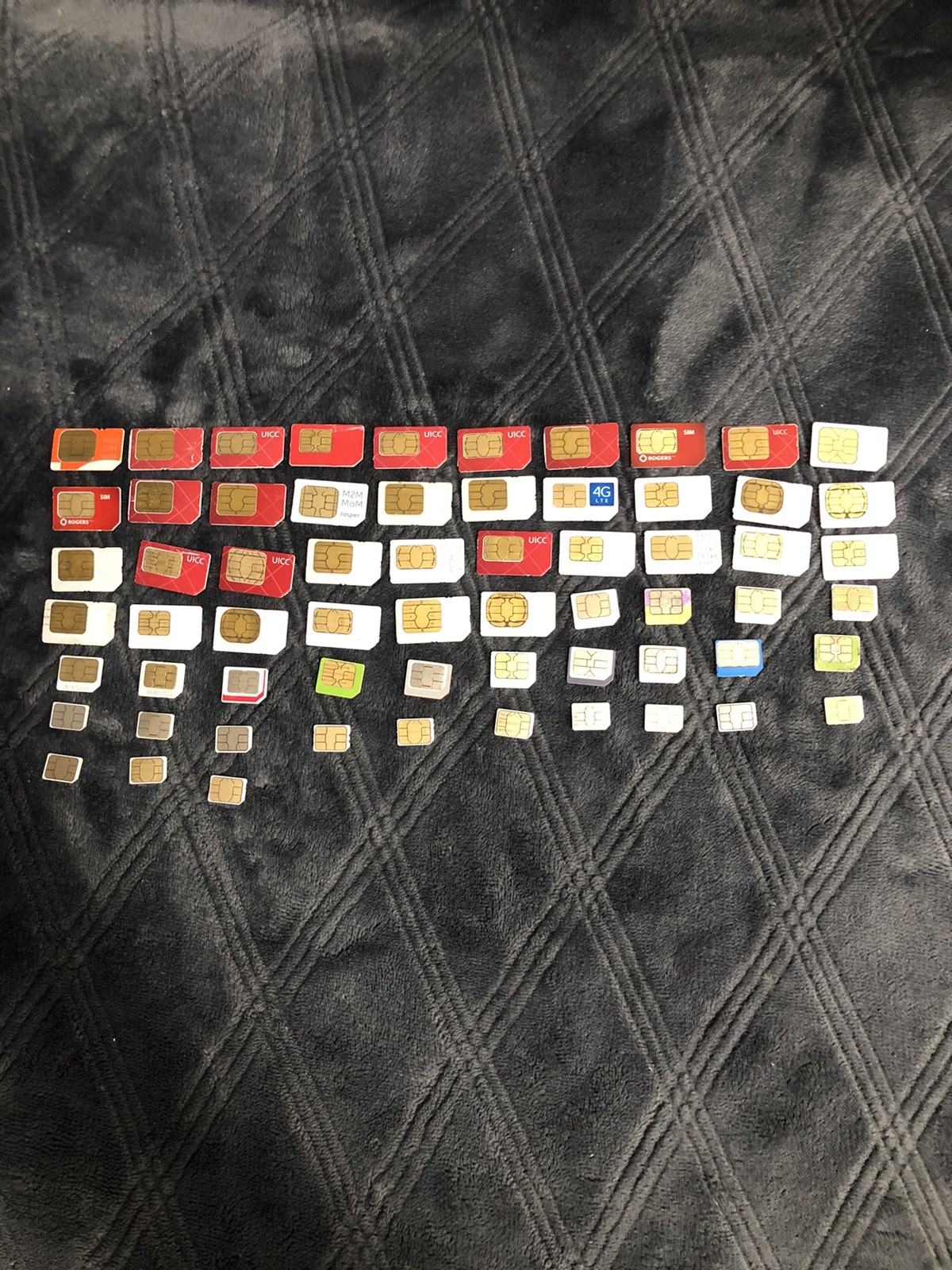 Lot of 63 SIM Cards parts only testing only Mixed Carriers (Bell, Rogers, Telus)