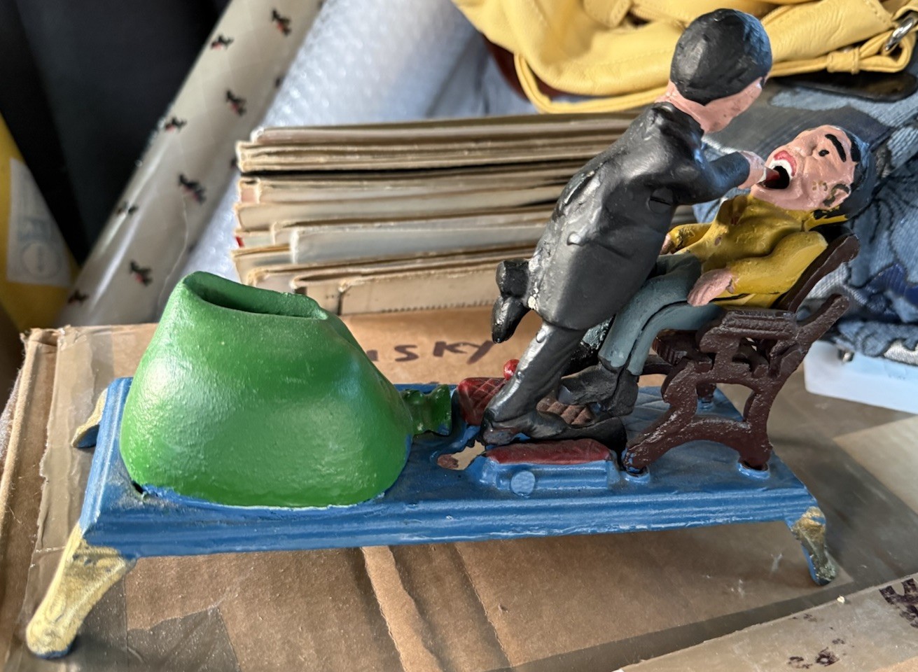 Vintage Repro Dentist Patient Cast Iron Mechanical Coin Bank Taiwan