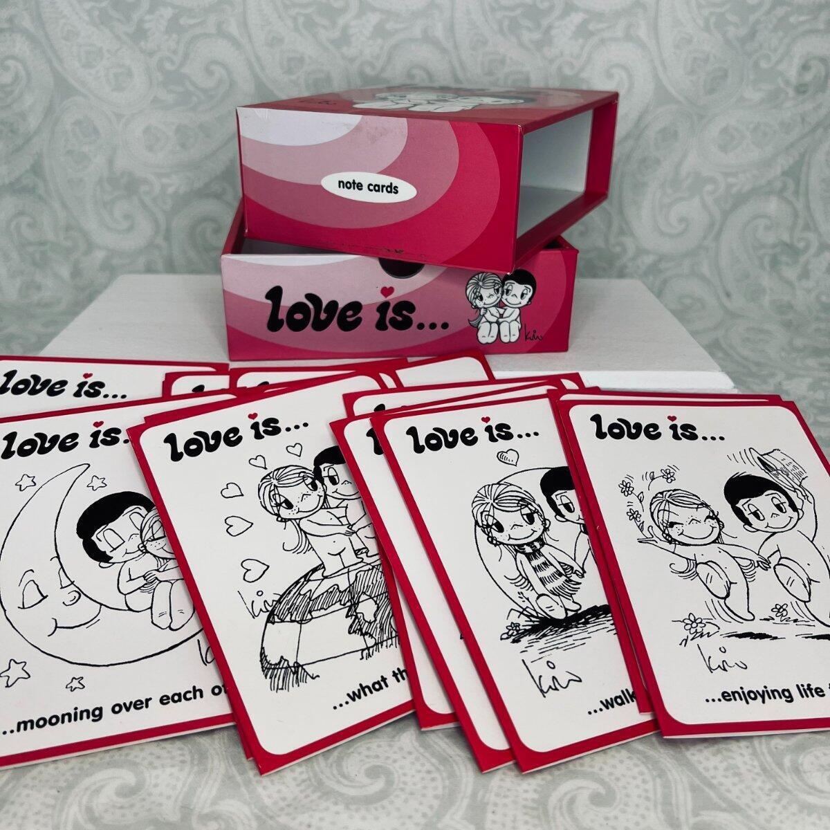 Rare 2004 Love Is Cartoon Kim Casali Set 13 Note Cards Envelopes Slipcase Drawer