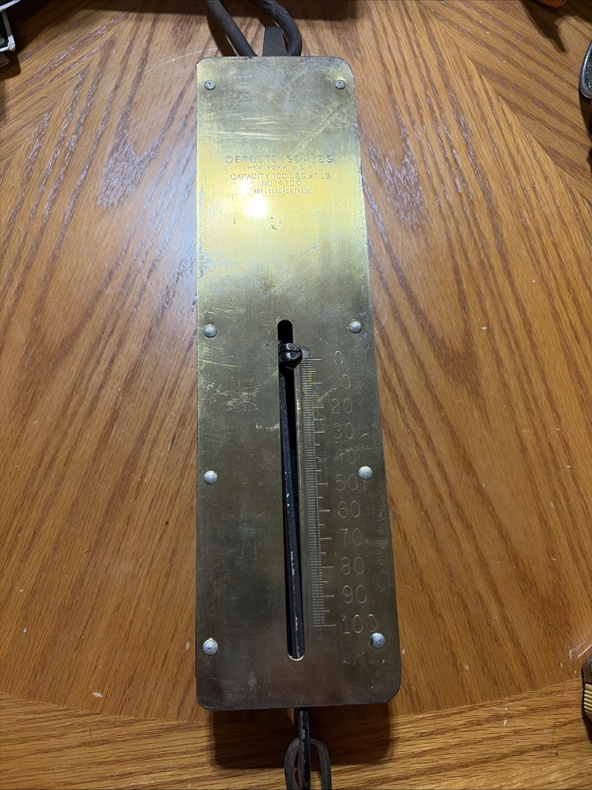Vintage Detecto Large Brass Face 100 LB Hanging Spring Scale