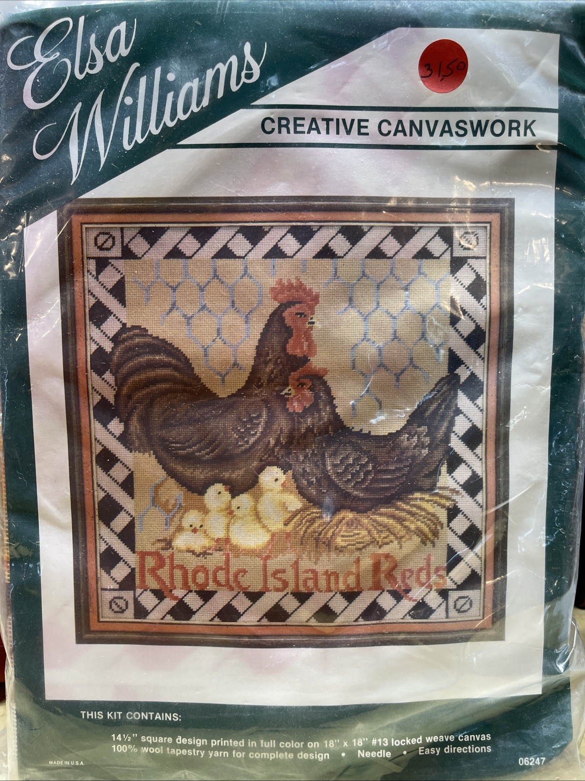 Elsa Williams Vintage YARN Needlepoint Kit RHODE ISLAND REDS #06247 Hen Chicks