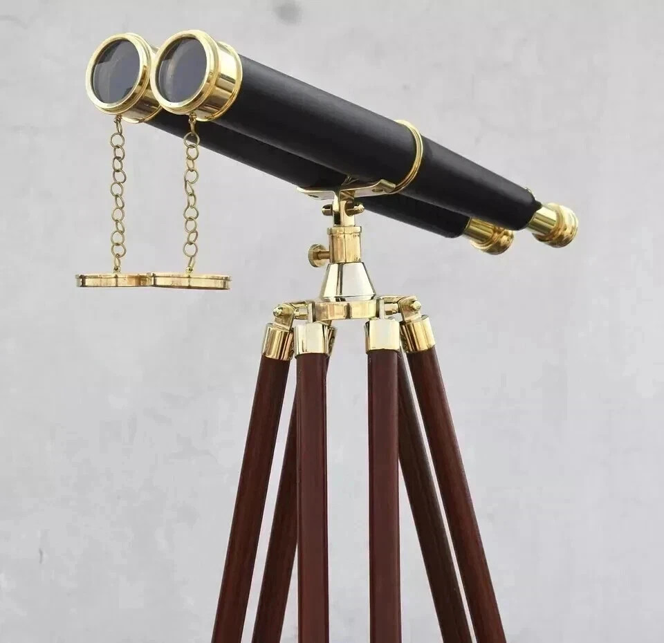 62'' Vintage Nautical Solid Brass Binoculars W/Floor Standing Tripod Decor Gift