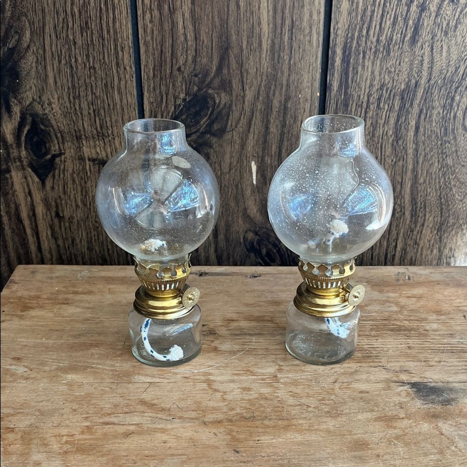 Vintage Miniature Glass Oil Lamps - Set of 2