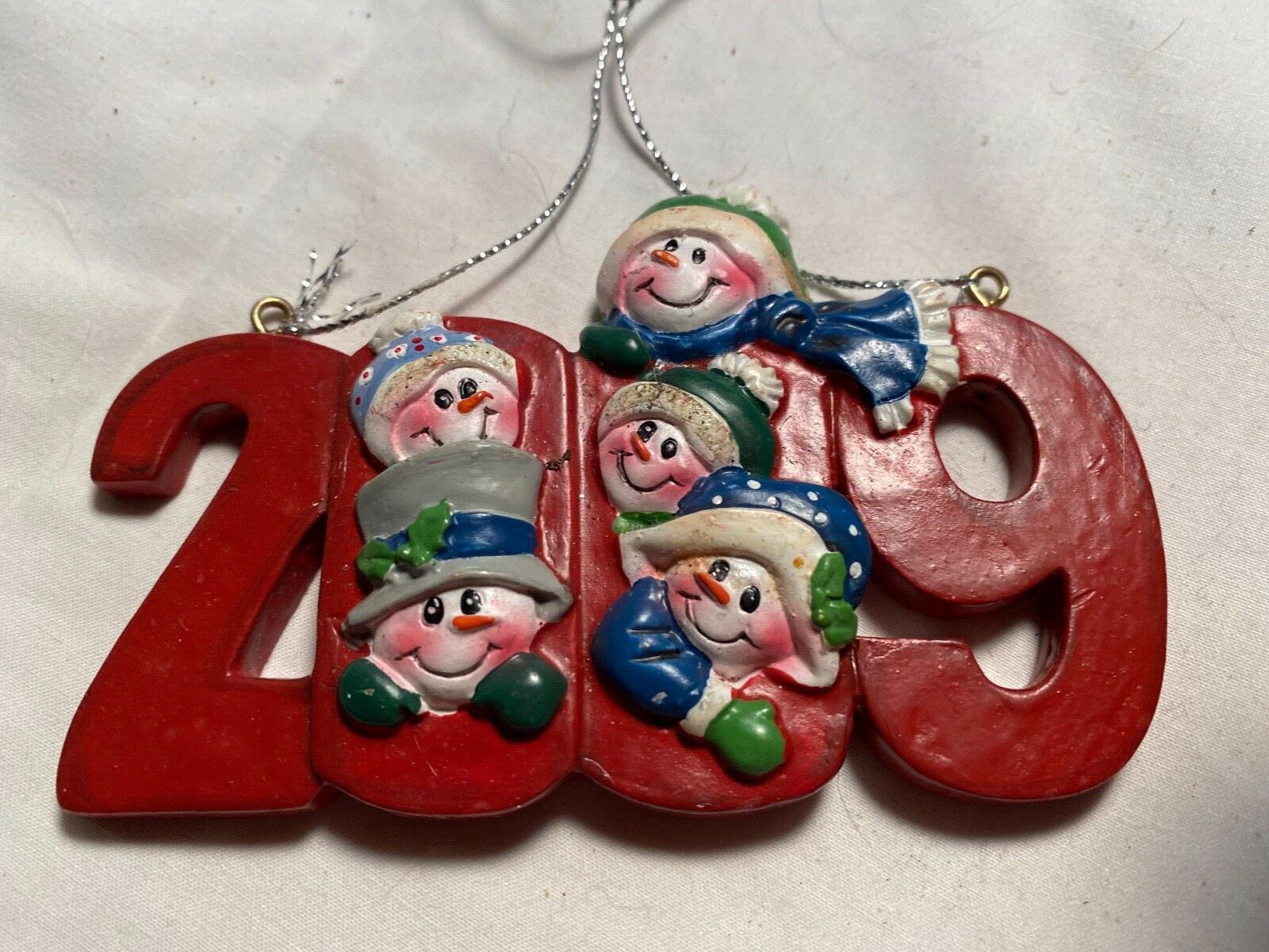 Vintage Resin 2009 Snowman Kids Christmas Ornament Unbranded 4"